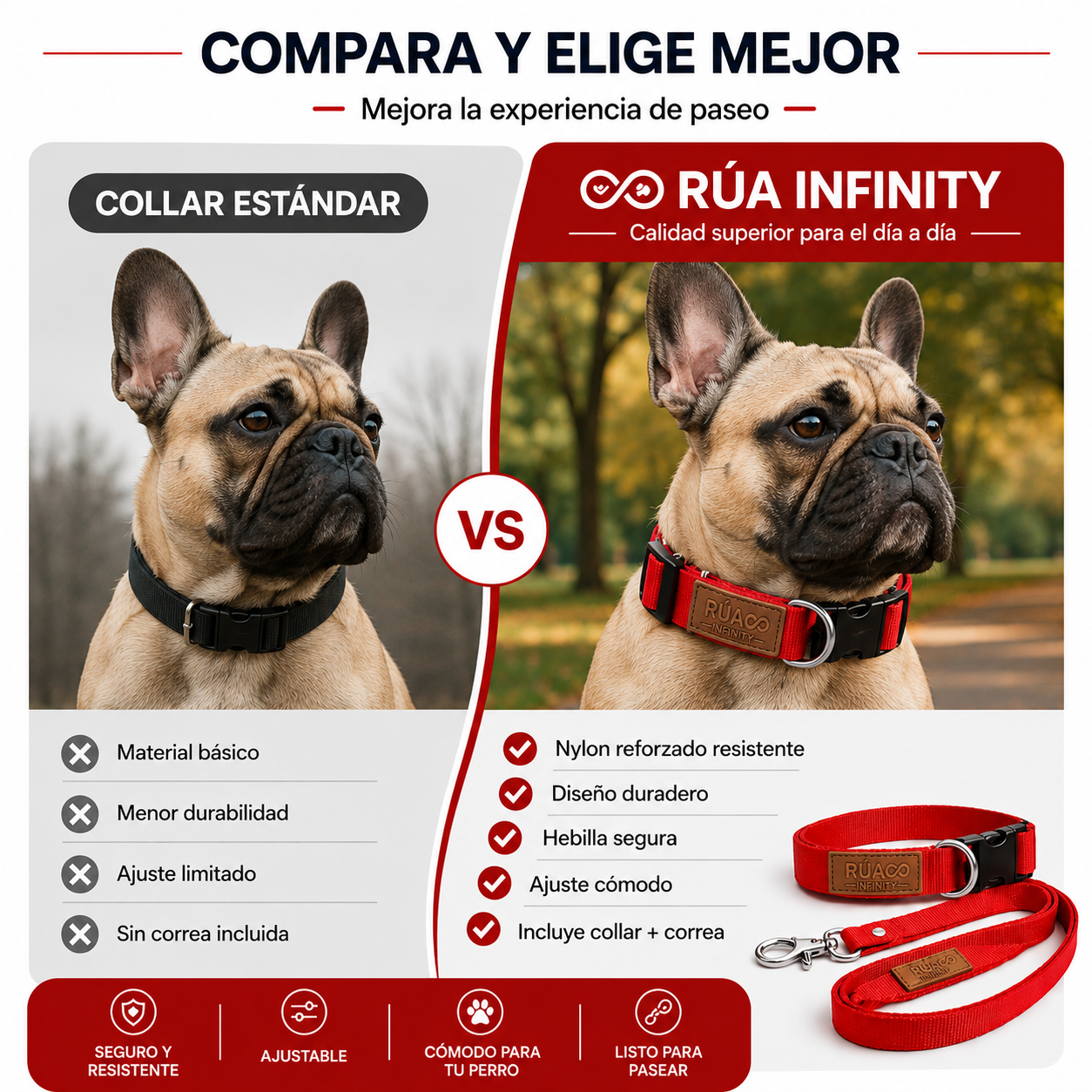 Rúa Infinity Collar Nylon Ligero para Perros Talla M – Rojo